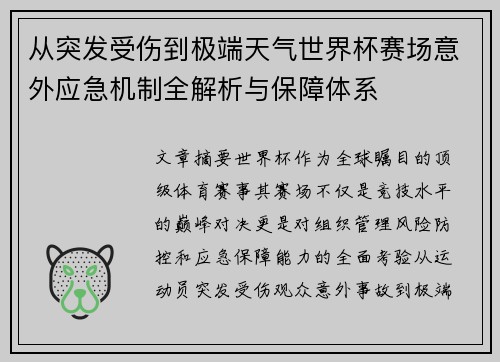 从突发受伤到极端天气世界杯赛场意外应急机制全解析与保障体系 从突发受伤到极端天气世界杯赛场意外应急机制全解析与保障体系