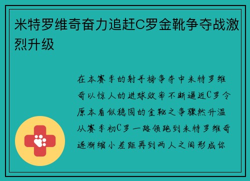米特罗维奇奋力追赶C罗金靴争夺战激烈升级
