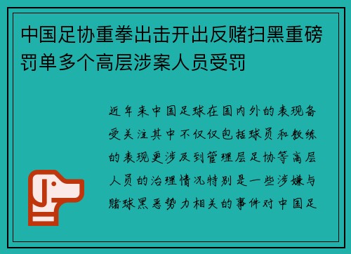 中国足协重拳出击开出反赌扫黑重磅罚单多个高层涉案人员受罚 中国足协重拳出击开出反赌扫黑重磅罚单多个高层涉案人员受罚